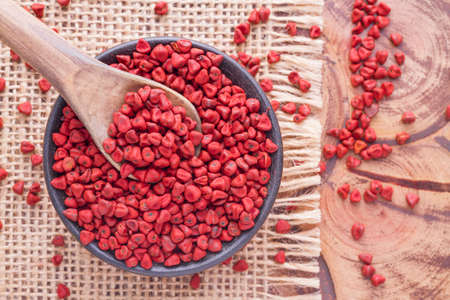 Seeds of achiote, originating from central america and parts of south america is used to season foodの写真素材