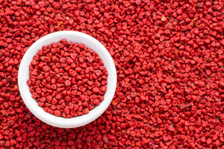 Seeds of achiote, originating from central america and parts of south america is used to season foodの写真素材