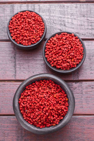 Seeds of achiote, originating from central america and parts of south america is used to season foodの写真素材