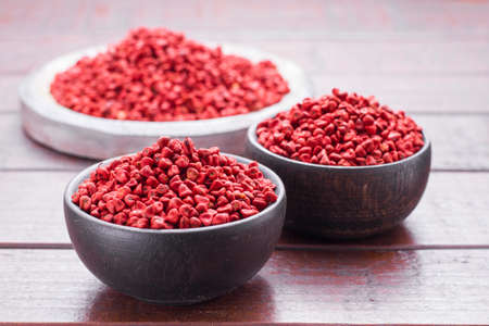 Seeds of achiote, originating from central america and parts of south america is used to season foodの写真素材