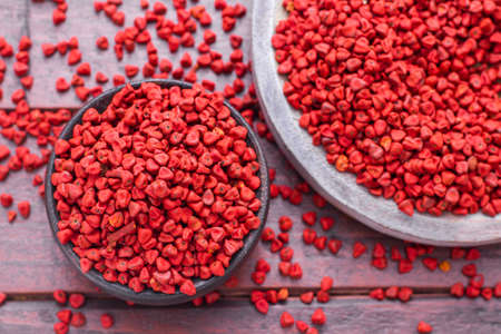 Seeds of achiote, originating from central america and parts of south america is used to season foodの写真素材