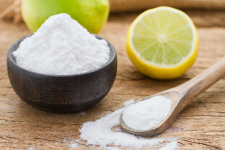 baking and lemon on the wooden tableの写真素材