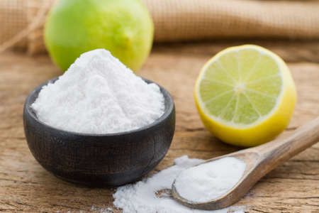 baking and lemon on the wooden tableの写真素材