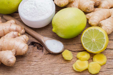 ginger, lemon and baking on the tableの写真素材