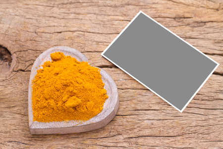 turmeric in bowl on table, top viewの写真素材