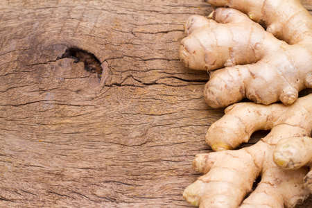 ginger roots on the table, top viewの写真素材
