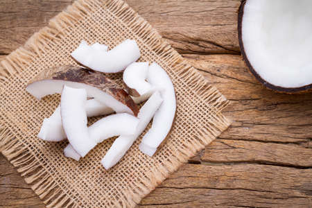 delicious pieces of coconut on the tableの写真素材