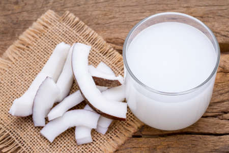 delicious pieces of coconut on the tableの写真素材