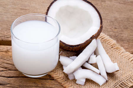 delicious pieces of coconut on the tableの写真素材