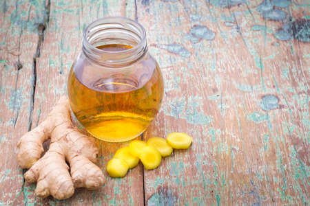 refreshing ginger tea on the tableの写真素材