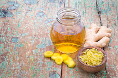 refreshing ginger tea on the tableの写真素材