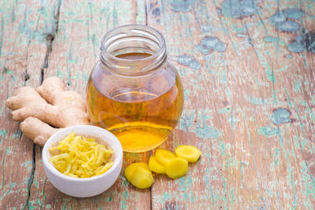 refreshing ginger tea on the tableの写真素材