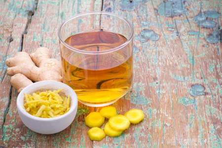 refreshing ginger tea on the tableの写真素材