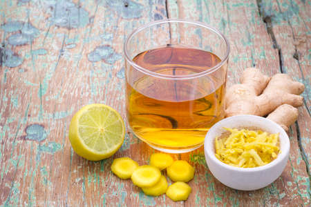 refreshing ginger tea on the tableの写真素材