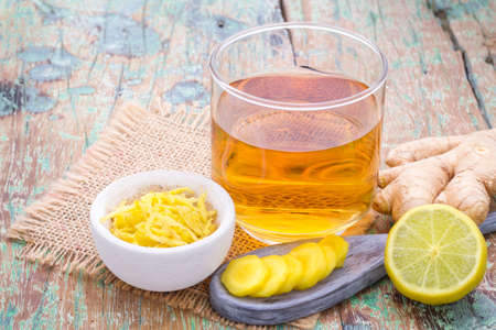 refreshing ginger tea on the tableの写真素材