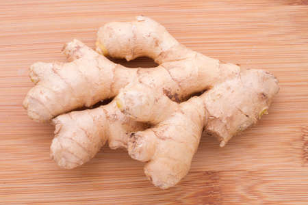 ginger roots on the table, top viewの写真素材