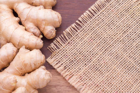 ginger roots on the table, top viewの写真素材