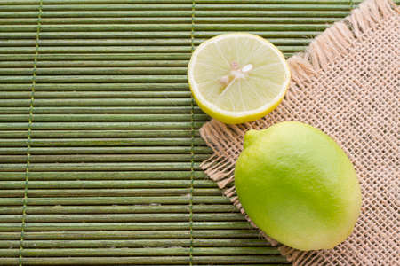 lemon on sackcloth, top viewの写真素材