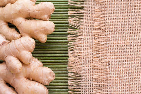 ginger roots on the table, top viewの写真素材