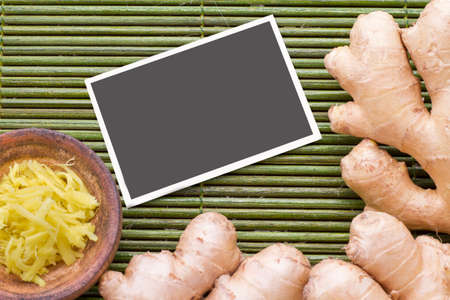 ginger roots on the table, top viewの写真素材