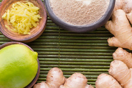 ginger and lemon on the table seen from above