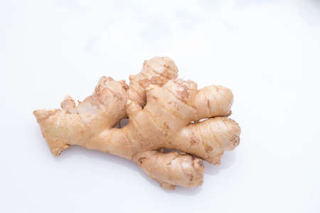 Ginger root isolated on white background, top viewの写真素材