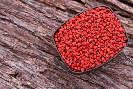 Seeds of achiote, originating from central america and parts of south america is used to season foodの写真素材