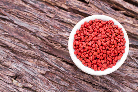 Seeds of achiote, originating from central america and parts of south america is used to season foodの写真素材