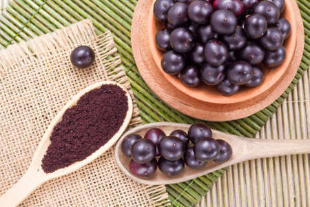 berries and acai powder, fruit of Amazonian originの写真素材