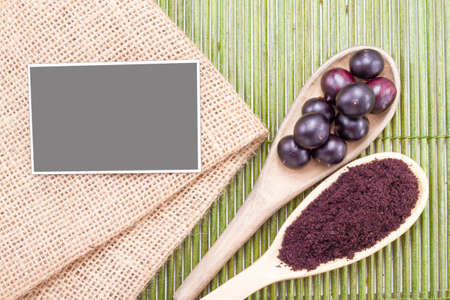 berries and acai powder, fruit of Amazonian originの写真素材