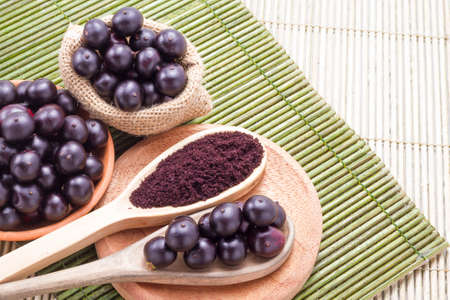 berries and acai powder, fruit of Amazonian originの写真素材