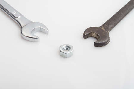 group of English wrenches on the work table.の写真素材