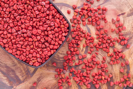 Seeds of achiote, originating from central america and parts of south america is used to season foodの写真素材