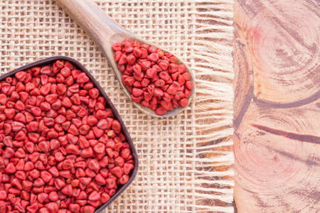 Seeds of achiote, originating from central america and parts of south america is used to season foodの写真素材