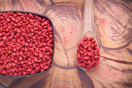 Seeds of achiote, originating from central america and parts of south america is used to season foodの写真素材