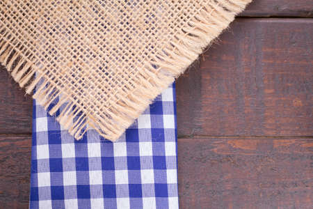 sack cloth and kitchen cloth on the tableの写真素材