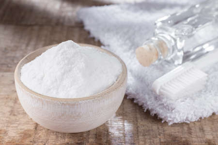 baking soda with brush and vinegarの写真素材