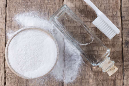 baking soda with brush and vinegarの写真素材