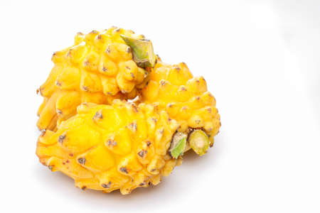 yellow dragon fruit isolated on white background, pitahaya.の写真素材