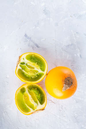 lulo fruit on white background (Solanum quitoense)の写真素材