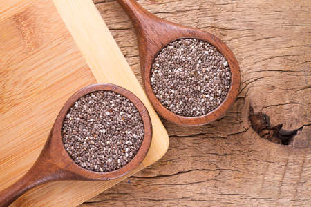 Chia beans in bowl on the tableの写真素材