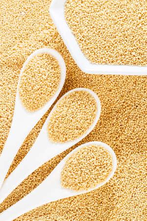 amaranth grains in spoon, superfood close-up imageの写真素材