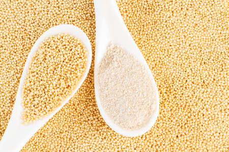 amaranth flour in bowl, superfood close-up imageの写真素材