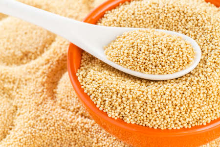amaranth grains in spoon, superfood close-up imageの写真素材