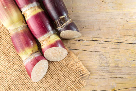 stack of sugar cane on the table, top viewの写真素材