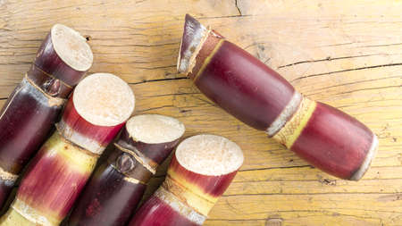 stack of sugar cane on the table, top viewの写真素材
