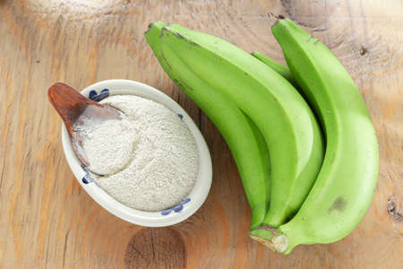 green banana flour on the tableの写真素材
