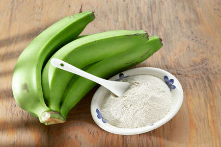 green banana flour on the tableの写真素材