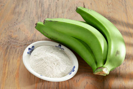 green banana flour on the tableの写真素材
