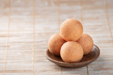 Fritters on the table, typical Colombian food, close-up imageの写真素材